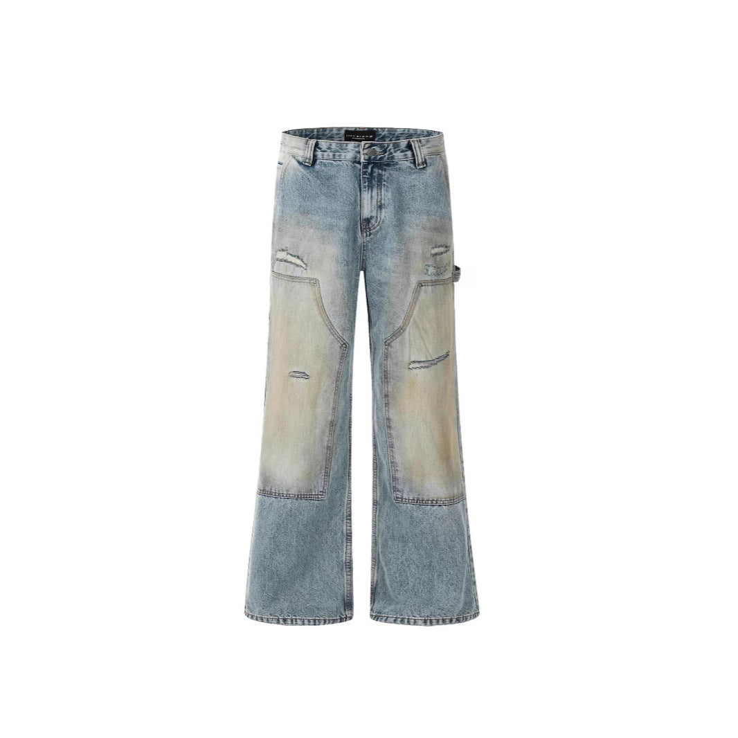American Style Washed-out Vintage Straight Casual Loose Jeans