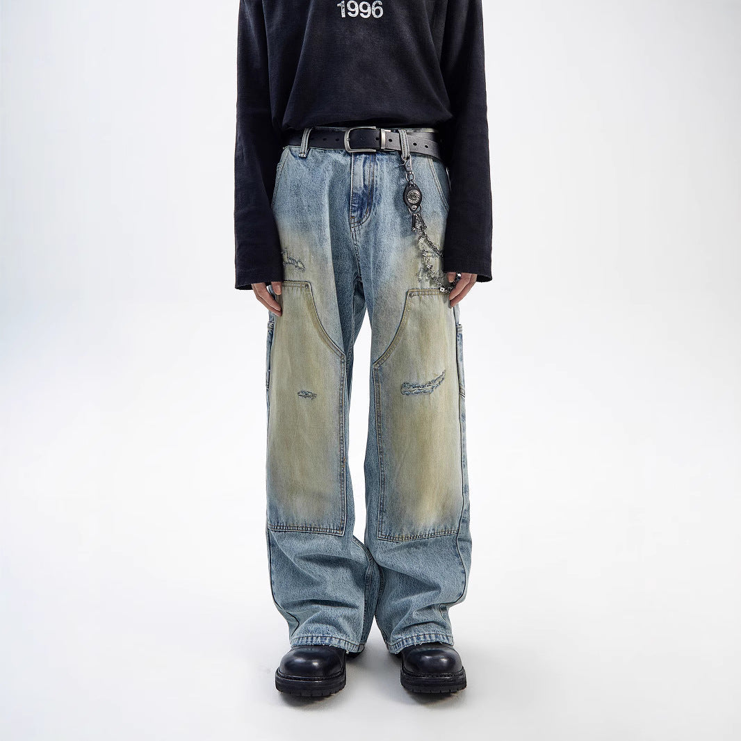 American Style Washed-out Vintage Straight Casual Loose Jeans