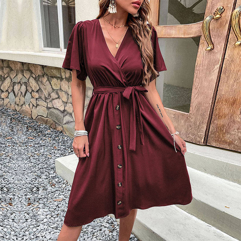 Commuters' Best Selling Bell Sleeve Waist Tie Dress