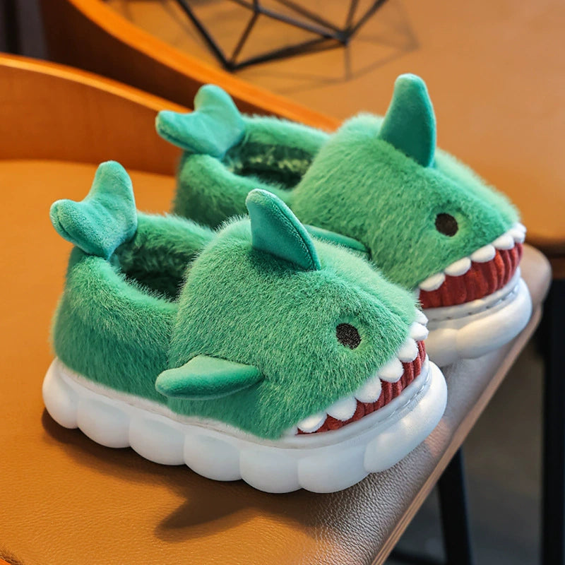 Children's Waterproof Cotton Slippers with Cute Shark Pattern - Non-Slip Indoor Footwear for Autumn and Winter - Premium slippers from Lizard Vigilante - Just $23.88! Shop now at Lizard Vigilante