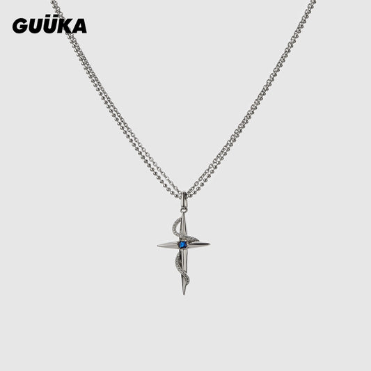 Guuka 925 Sterling Silver Eight-Pointed Star Necklace – Elegant Cross Chain Design for Women - Premium necklace from Lizard Vigilante - Just $58.88! Shop now at Lizard Vigilante