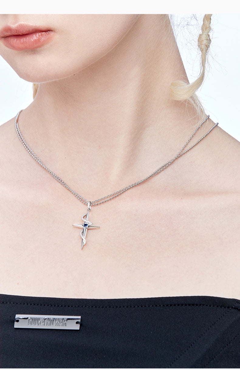 Guuka 925 Sterling Silver Eight-Pointed Star Necklace – Elegant Cross Chain Design for Women - Premium necklace from Lizard Vigilante - Just $58.88! Shop now at Lizard Vigilante