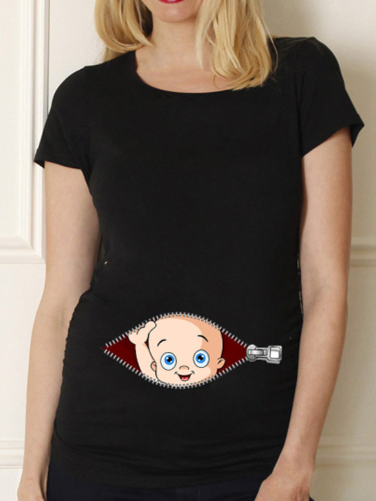 Maternity Shirt Maternity Cute Baby Printed O-Neck
