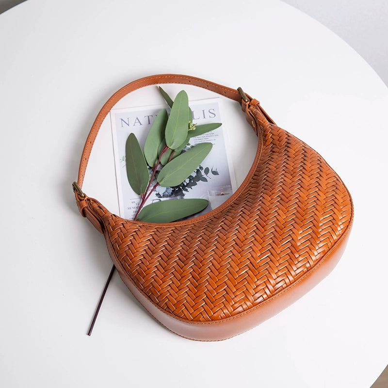 Fuer French Handmade Minimalist Genuine Leather Underarm Bag – Crescent Weave Design - Premium handbag from dsers - Just $125.99! Shop now at Lizard Vigilante