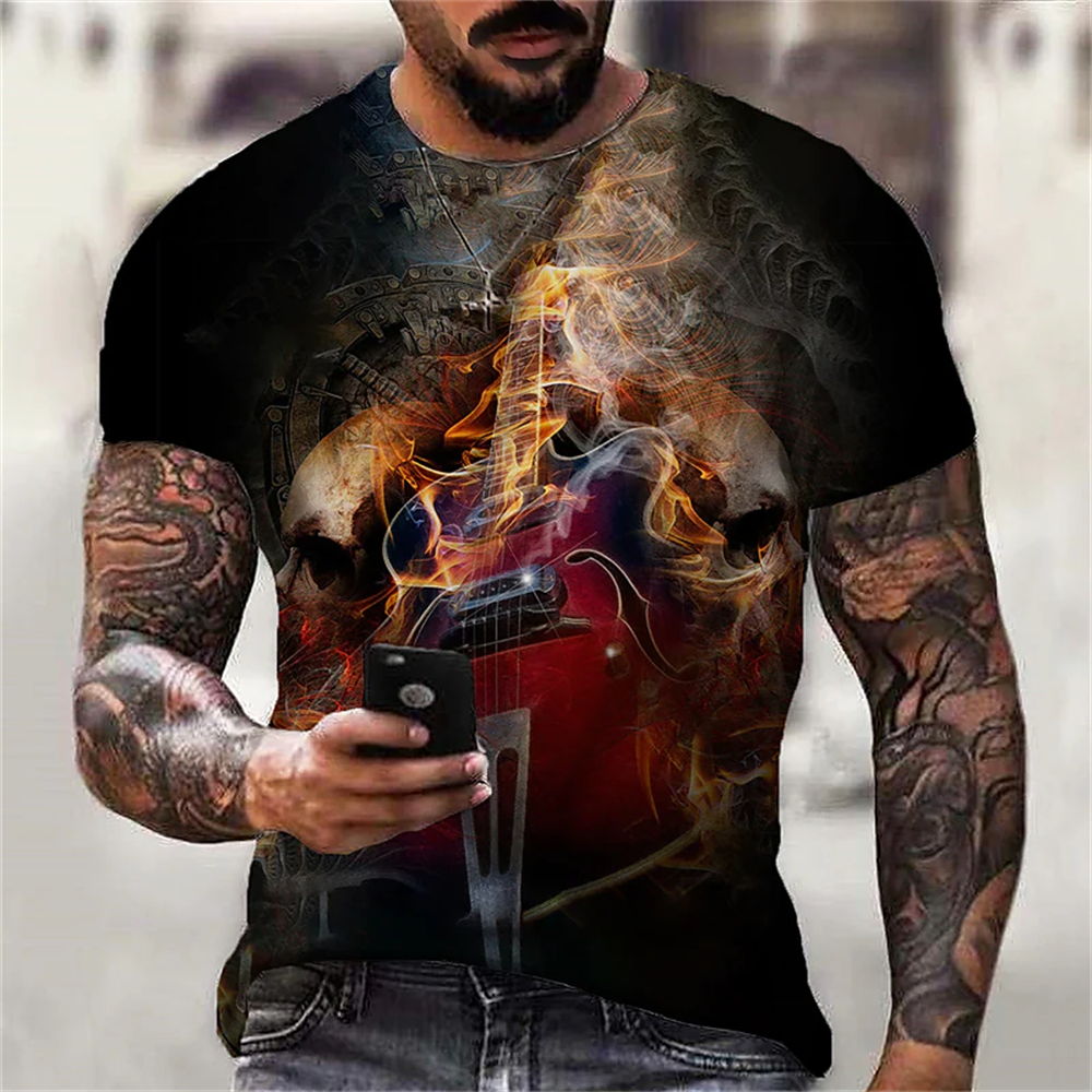 3D Skull Graphic Casual Printed Loose Short Sleeve Top - Premium T-Shirt from Lizard Vigilante - Just $23.39! Shop now at Lizard Vigilante