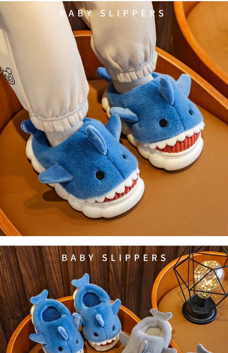 Children's Waterproof Cotton Slippers with Cute Shark Pattern - Non-Slip Indoor Footwear for Autumn and Winter - Premium slippers from Lizard Vigilante - Just $23.88! Shop now at Lizard Vigilante