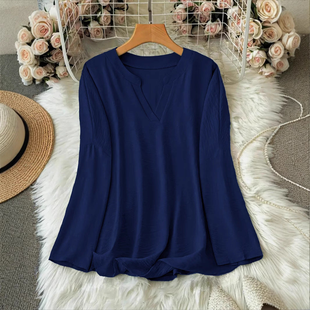 Women's V-neck Drop-shoulder Long-sleeve T-shirt