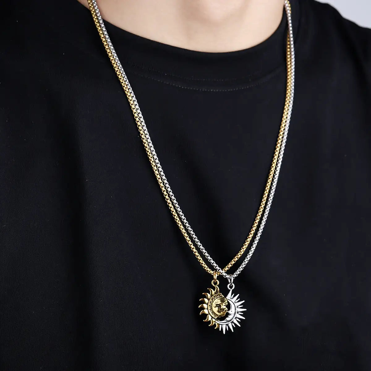 Sun And Moon Asymmetric Accessories Men's Titanium Steel Couple's High Sense Necklace