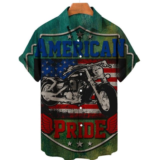 Feel The Freedom Route 66 Red White Blue 3D Printed Short Sleeve Lapel Shirt Fashion Style Racing 3D Print Short Sleeve Shirt - Lizard Vigilante