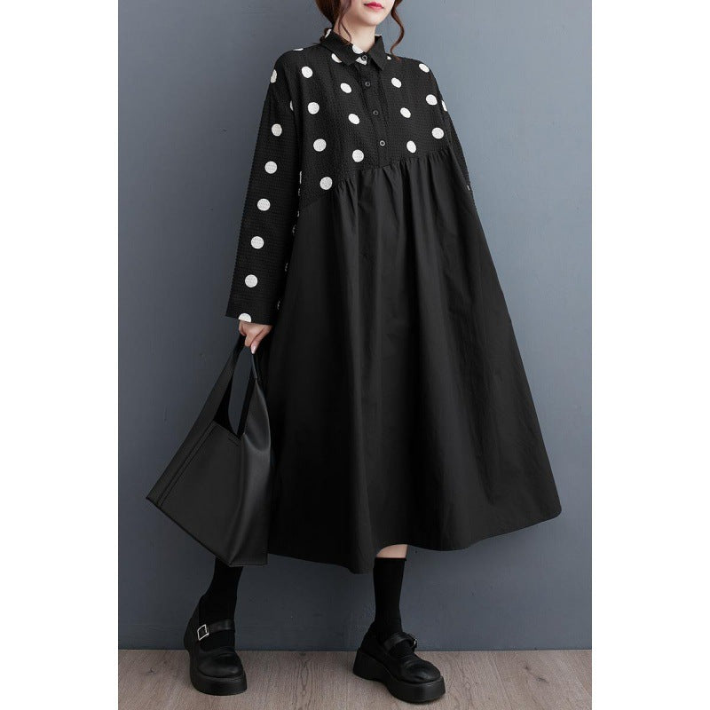 New Loose Plus Size Lace Printed Mid-length Artistic Retro Dress