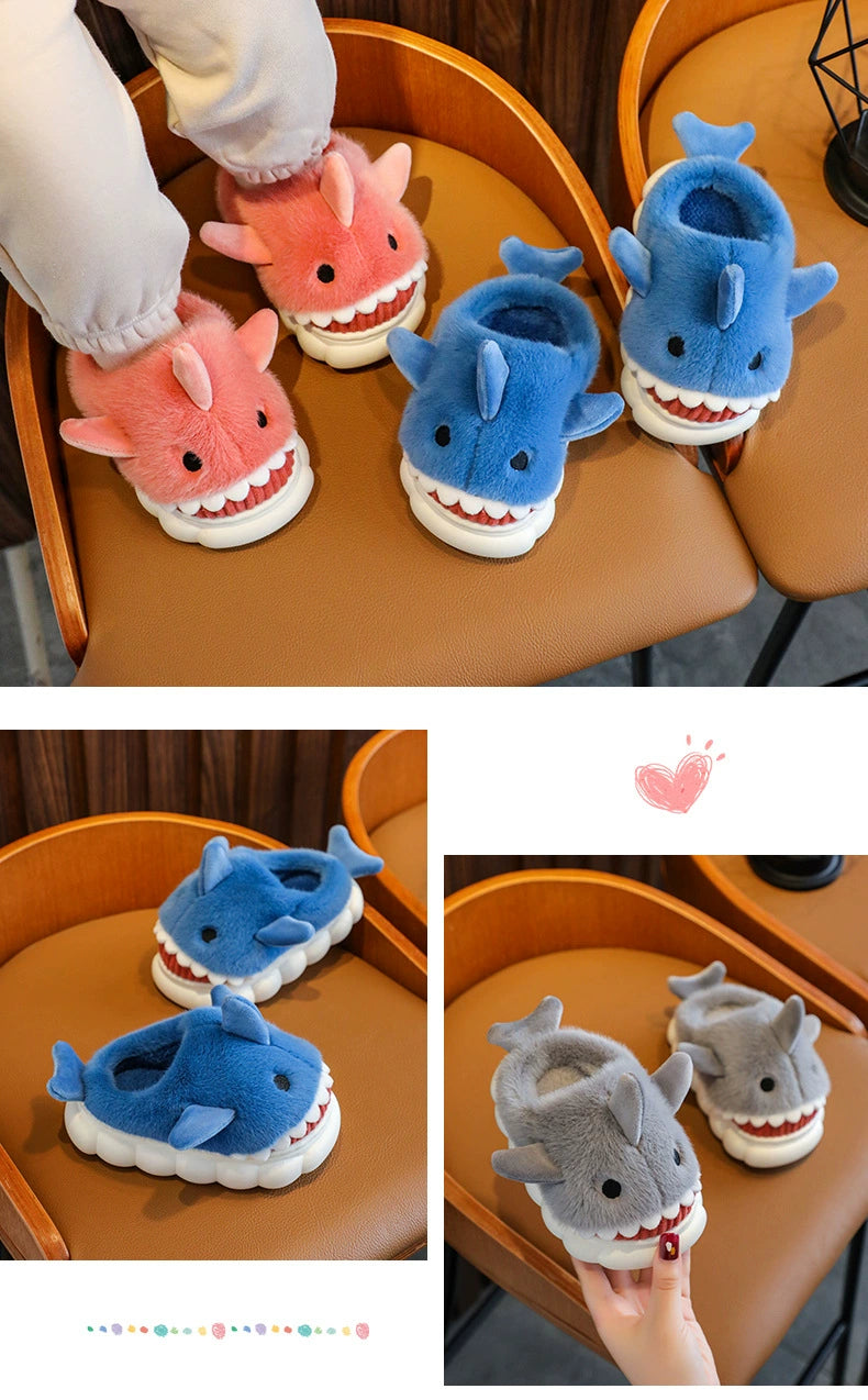 Children's Waterproof Cotton Slippers with Cute Shark Pattern - Non-Slip Indoor Footwear for Autumn and Winter - Premium slippers from Lizard Vigilante - Just $23.88! Shop now at Lizard Vigilante