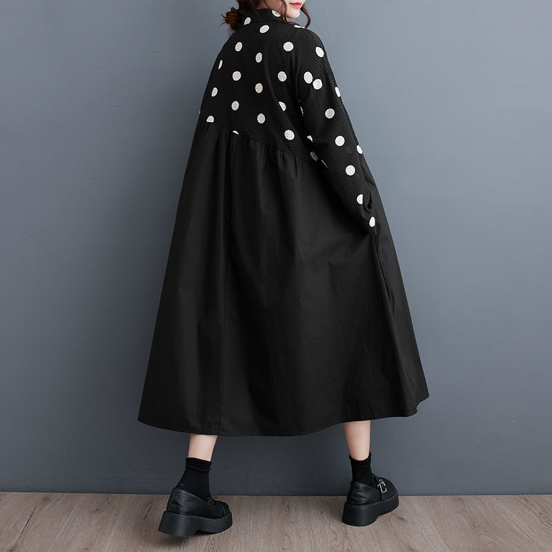 New Loose Plus Size Lace Printed Mid-length Artistic Retro Dress