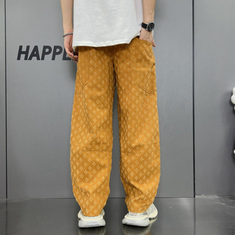 Loose Straight Washed Denim Large Pocket Pants Trendy