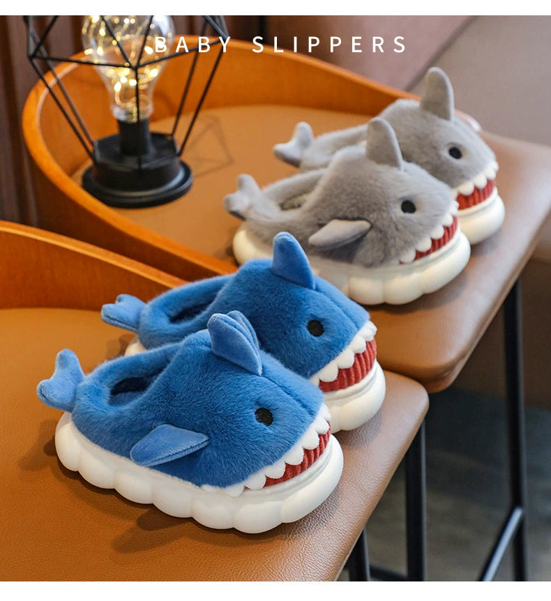 Children's Waterproof Cotton Slippers with Cute Shark Pattern - Non-Slip Indoor Footwear for Autumn and Winter - Premium slippers from Lizard Vigilante - Just $23.88! Shop now at Lizard Vigilante