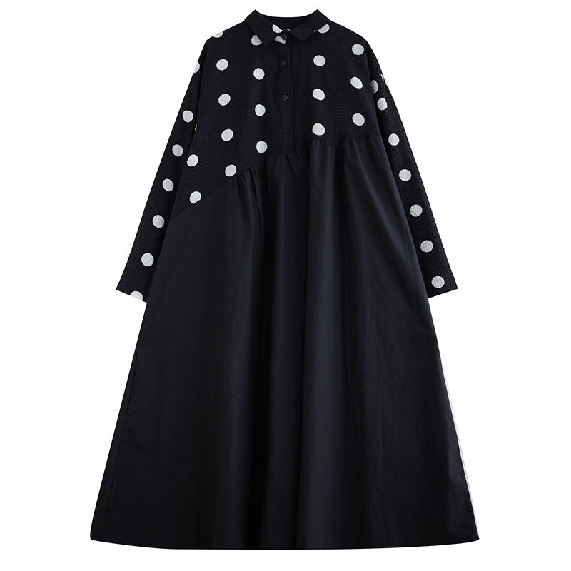 New Loose Plus Size Lace Printed Mid-length Artistic Retro Dress