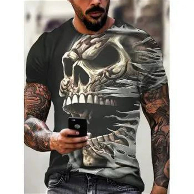 3D Skull Graphic Casual Printed Loose Short Sleeve Top - Premium T-Shirt from Lizard Vigilante - Just $23.39! Shop now at Lizard Vigilante