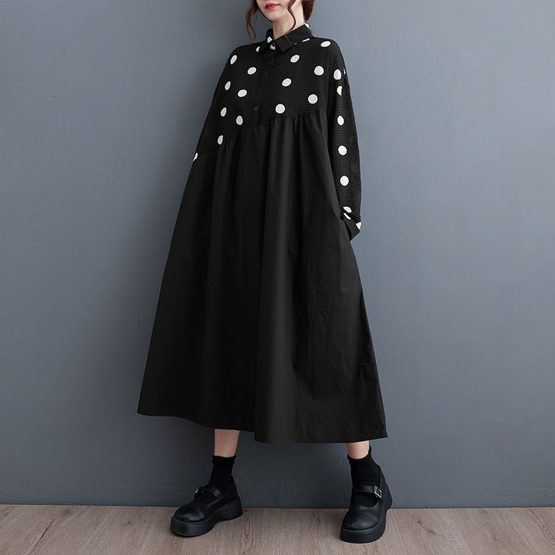 New Loose Plus Size Lace Printed Mid-length Artistic Retro Dress