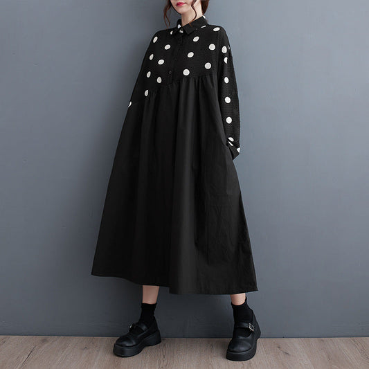 New Loose Plus Size Lace Printed Mid-length Artistic Retro Dress