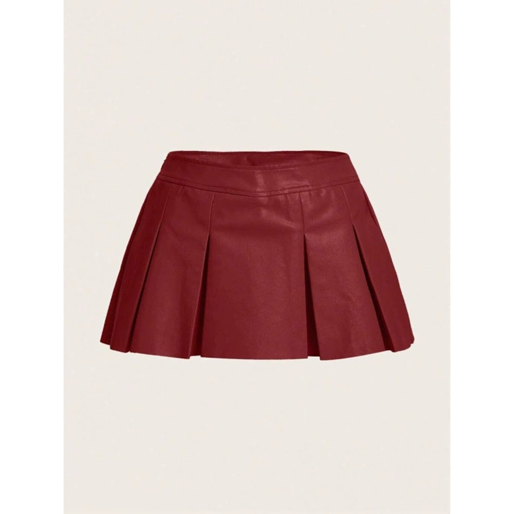 Women Clothing Solid Color Sexy Cropped Leather All Match Skirt