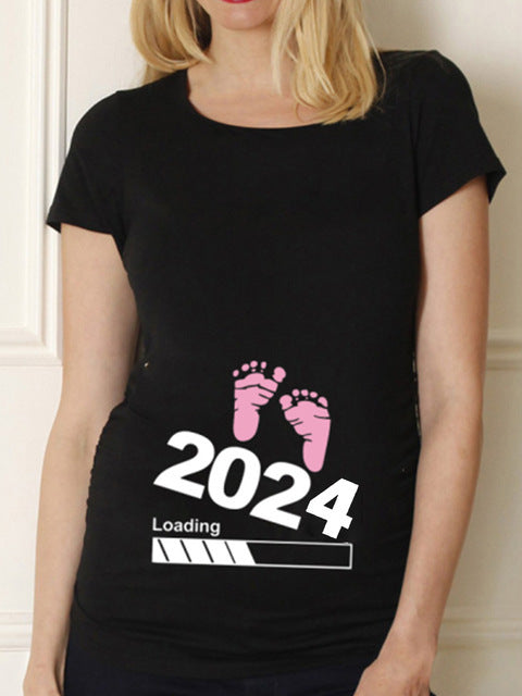 Maternity Shirt Maternity Cute Baby Printed O-Neck