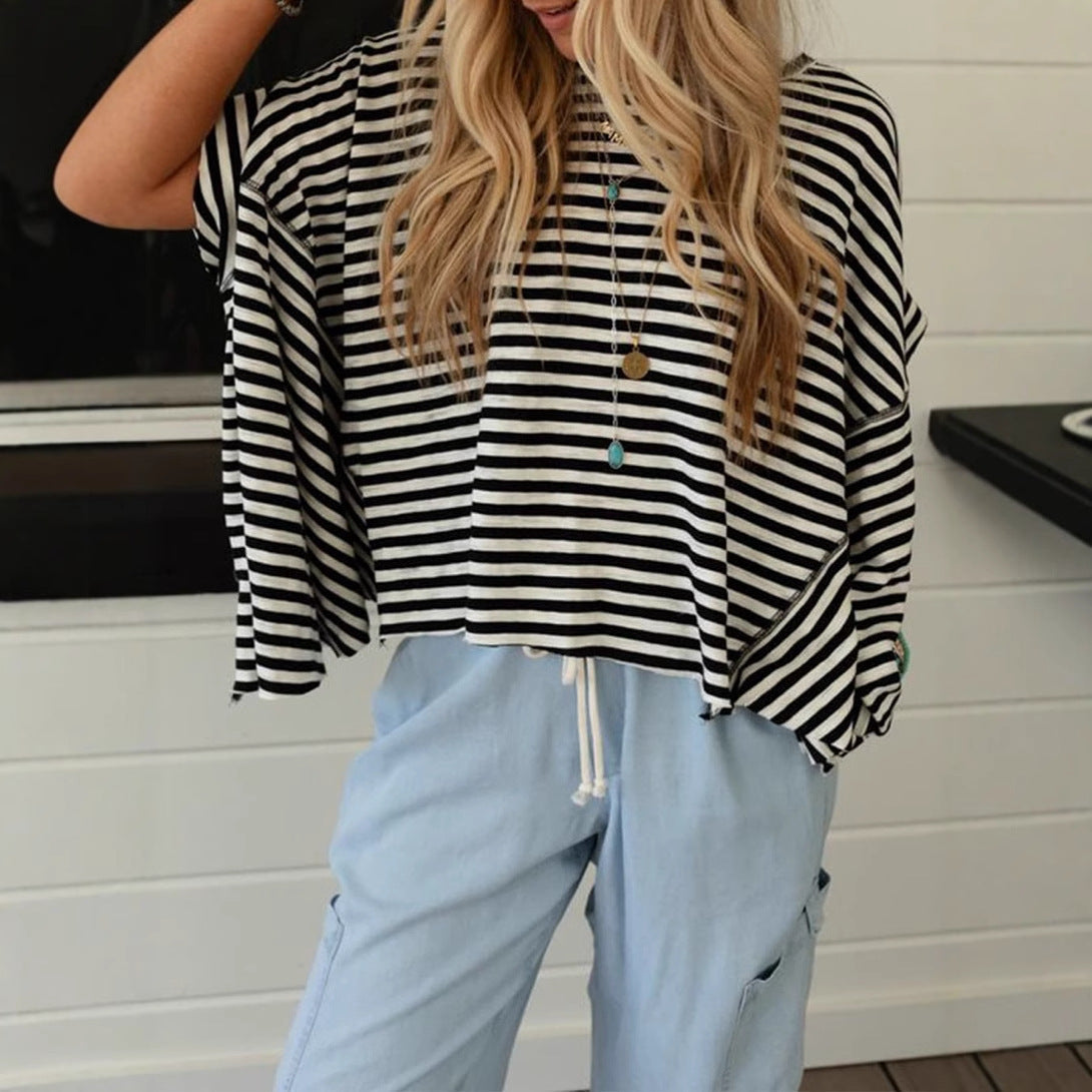 Round Neck Striped Printed T-Shirt