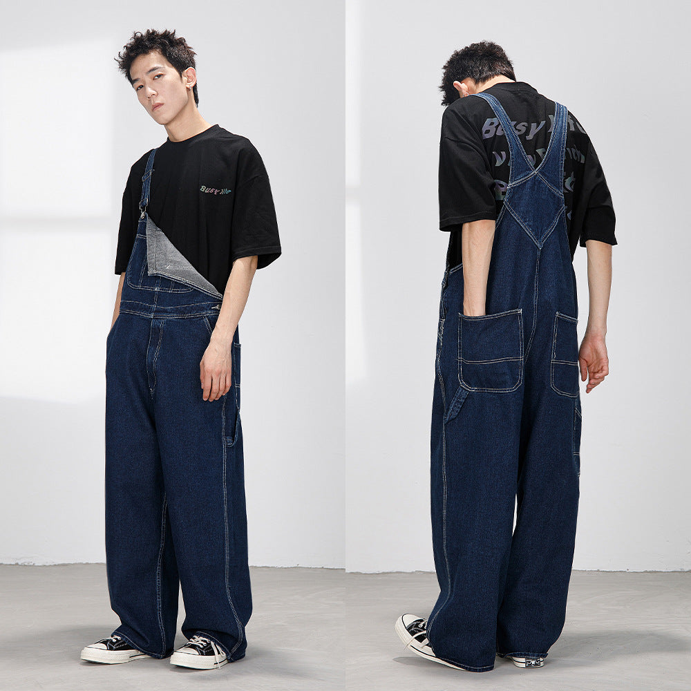 Men's Japanese-style Retro Casual Straight-leg Working Bib Top Pants
