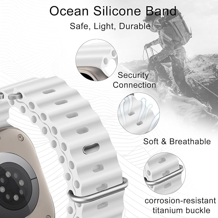 Ocean Silicone Sport Band For Apple Watch Ultra 2/Ultra Band 49mm 45mm 44mm 42mm for Men Women, Breathable Soft Waterproof Strap
