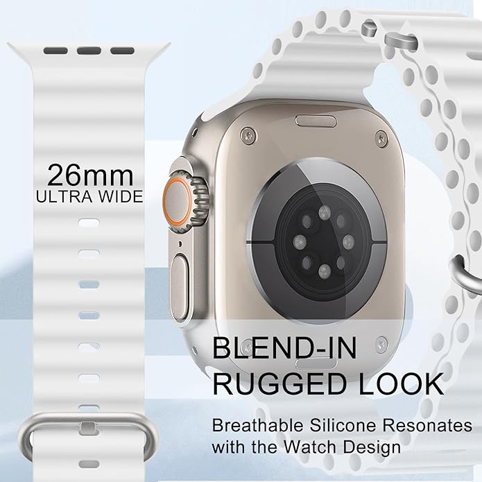 Ocean Silicone Sport Band For Apple Watch Ultra 2/Ultra Band 49mm 45mm 44mm 42mm for Men Women, Breathable Soft Waterproof Strap