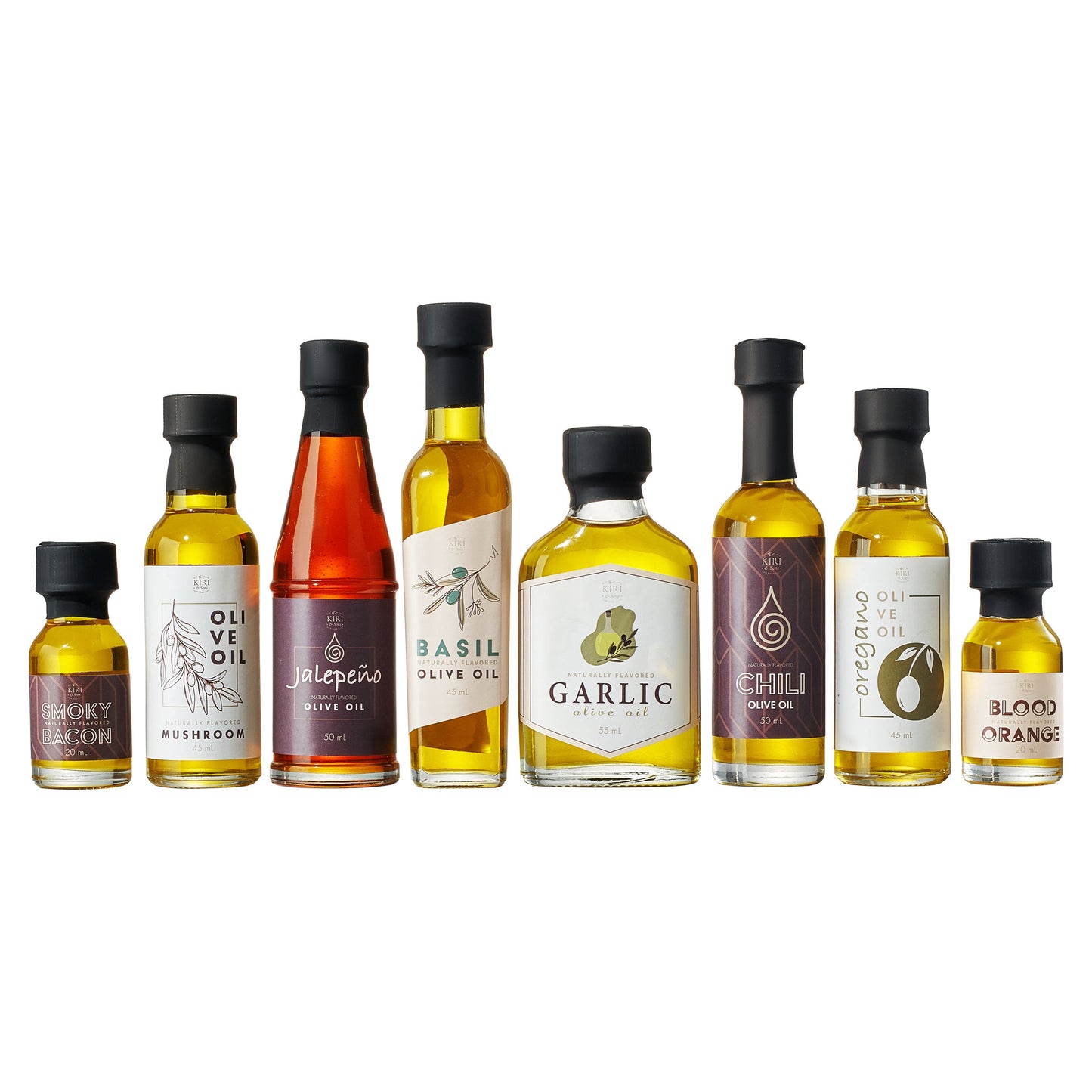 Olive Oil Gourmet Sampler Gift Set of 8 - Premium Extra-Virgin Olive Oil Made In Spain, Natural Flavors Include Mushroom, Chili, Garlic, Oregano, Blood Orange, Smoky Bacon, Jalapeno, Basil