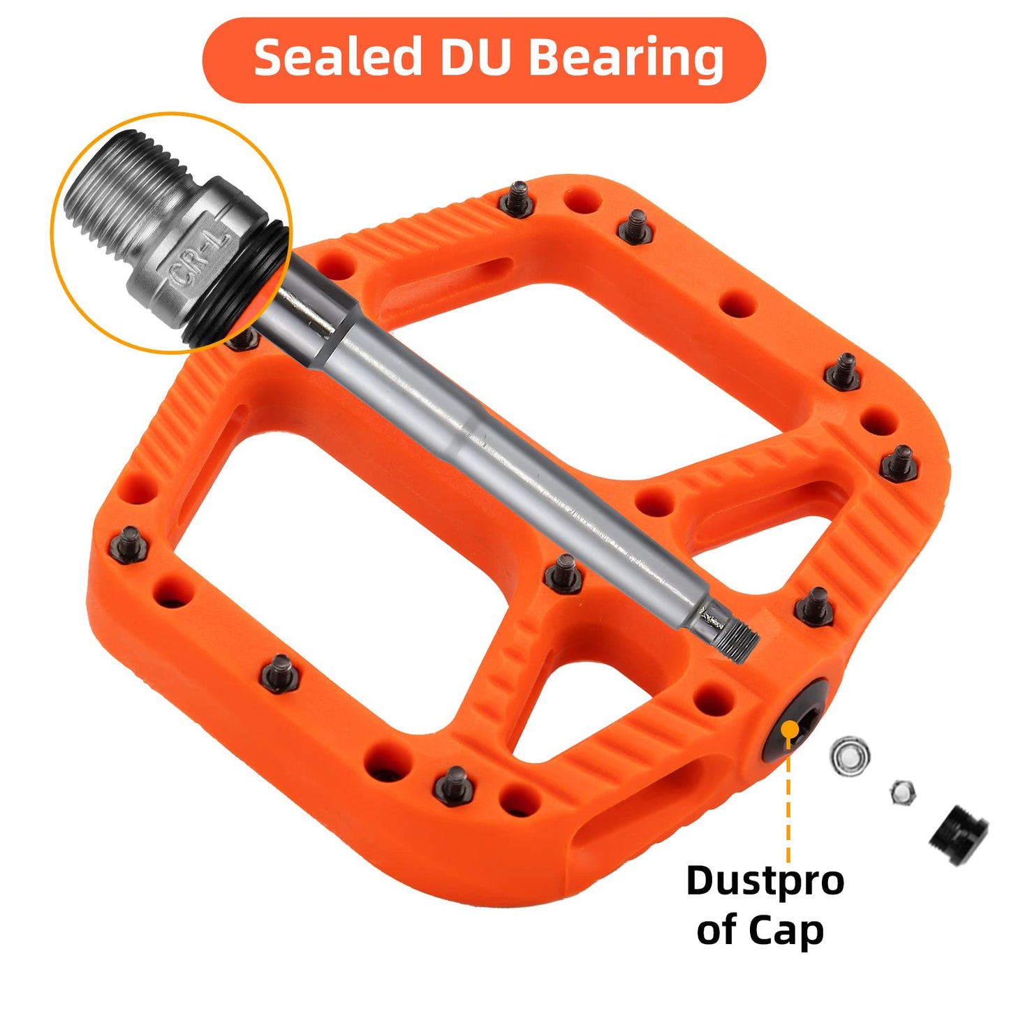 ROCKBROS Mountain Bike Pedals Nylon Composite Bearing 9/16" MTB Bicycle Pedals with Wide Flat Platform