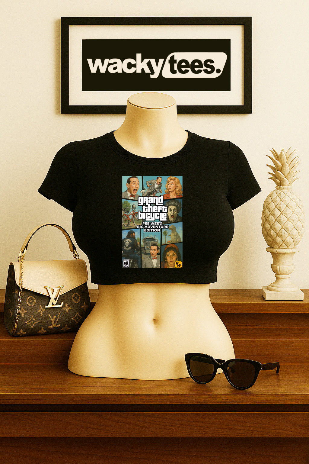 Pee Wee Herman Grand Theft Bicycle Big Adventure Edition Game Cover Graphic Tee Shirt