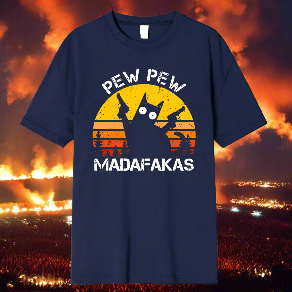 Pew Pew Mad King Cat T-Shirt – Locked, Loaded & Unleashed Chaos - Premium tee from dsers - Just $21.99! Shop now at Lizard Vigilante