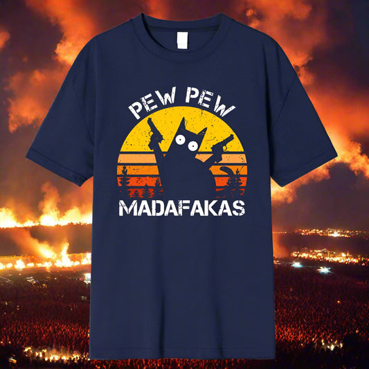 Pew Pew Mad King Cat T-Shirt – Locked, Loaded & Unleashed Chaos - Premium tee from dsers - Just $21.99! Shop now at Lizard Vigilante