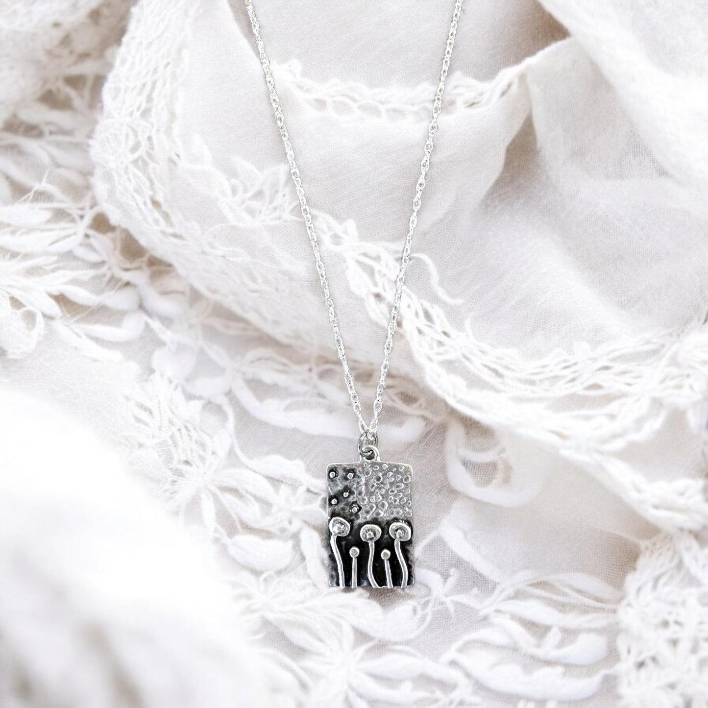 Mushroom necklace unique bohemian jewelry silver or bronze