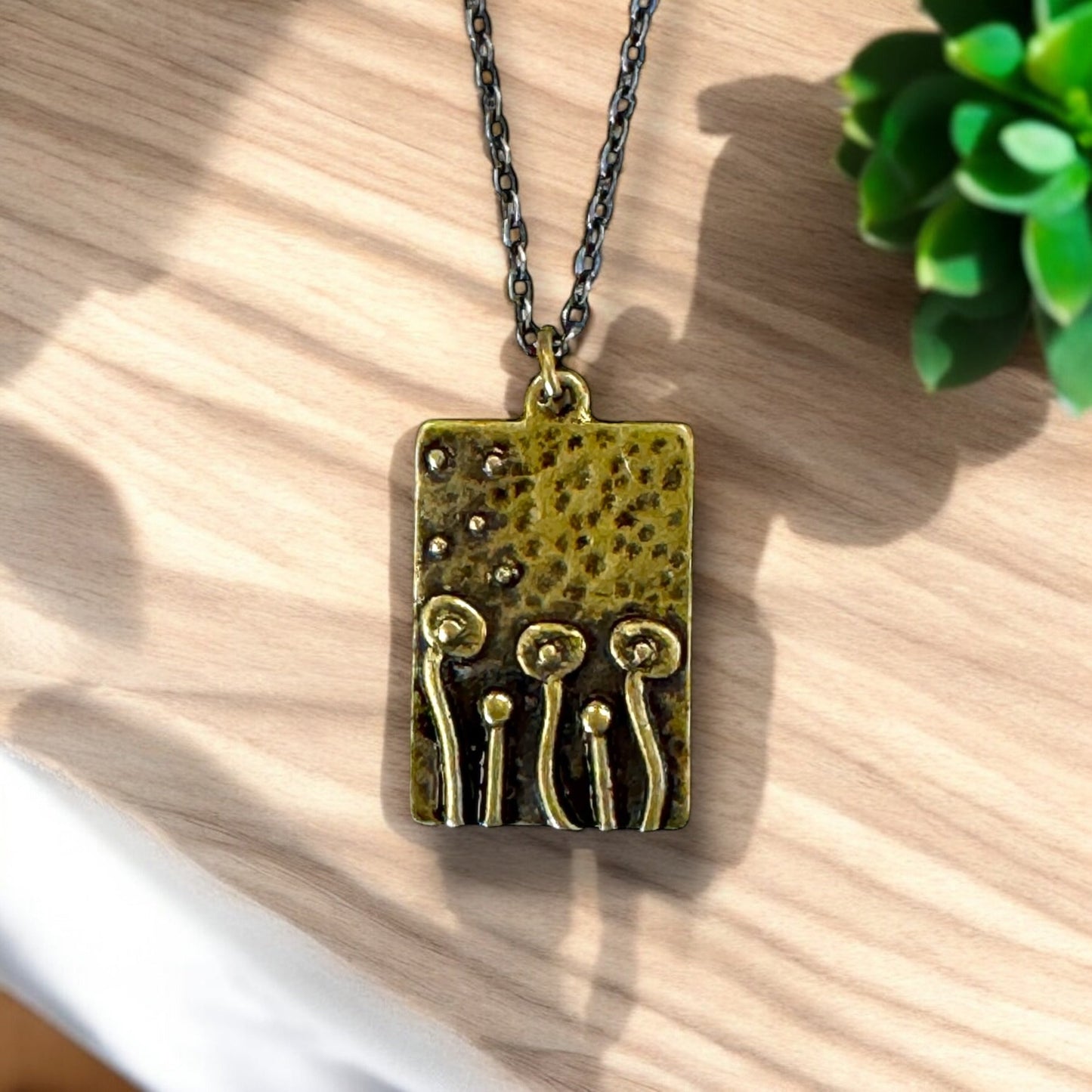 Mushroom necklace unique bohemian jewelry silver or bronze