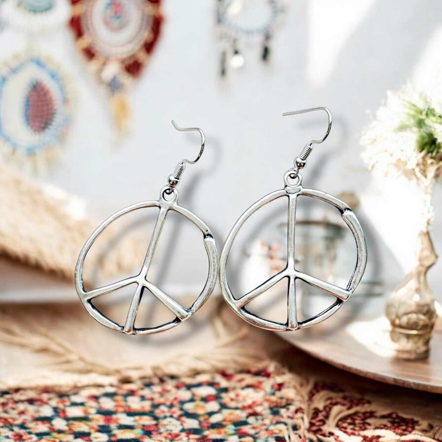 Peace sign hoop earrings peace symbol charm