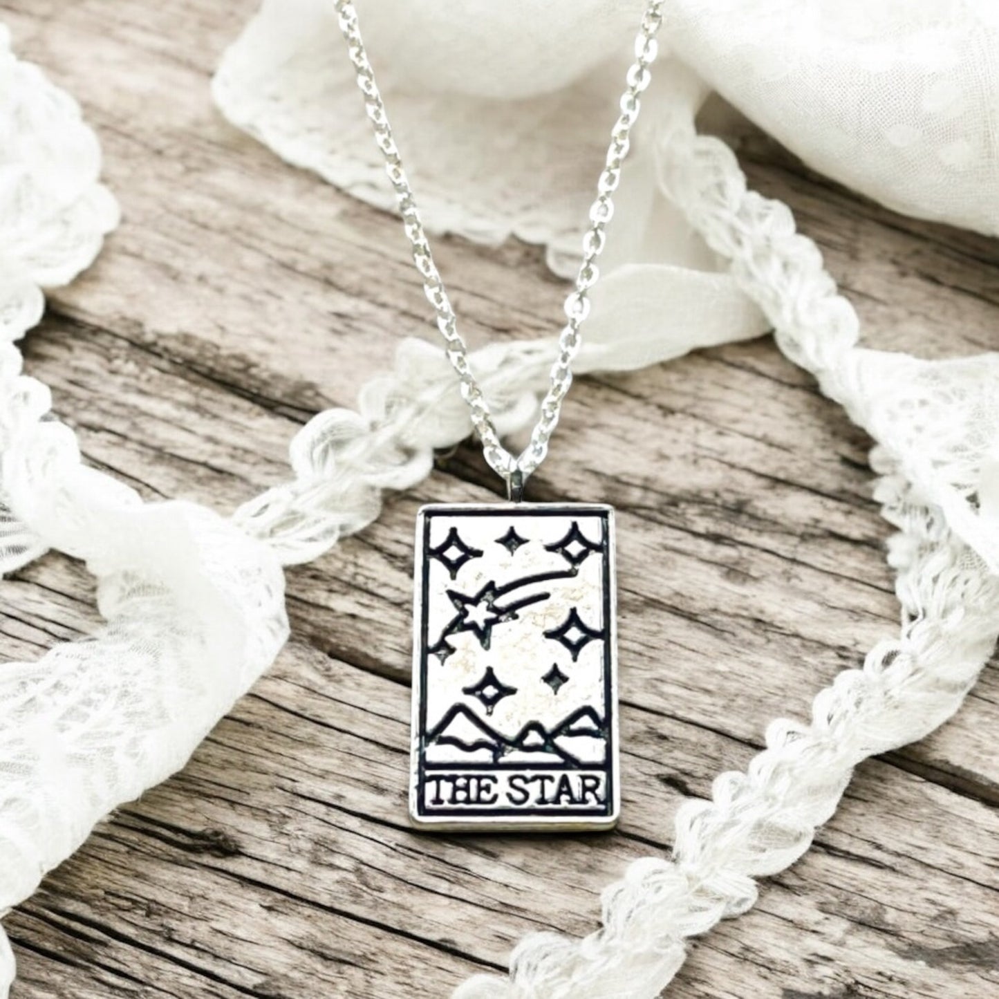 Tarot card necklace, sun, moon, star, fortune, silver magic jewelry