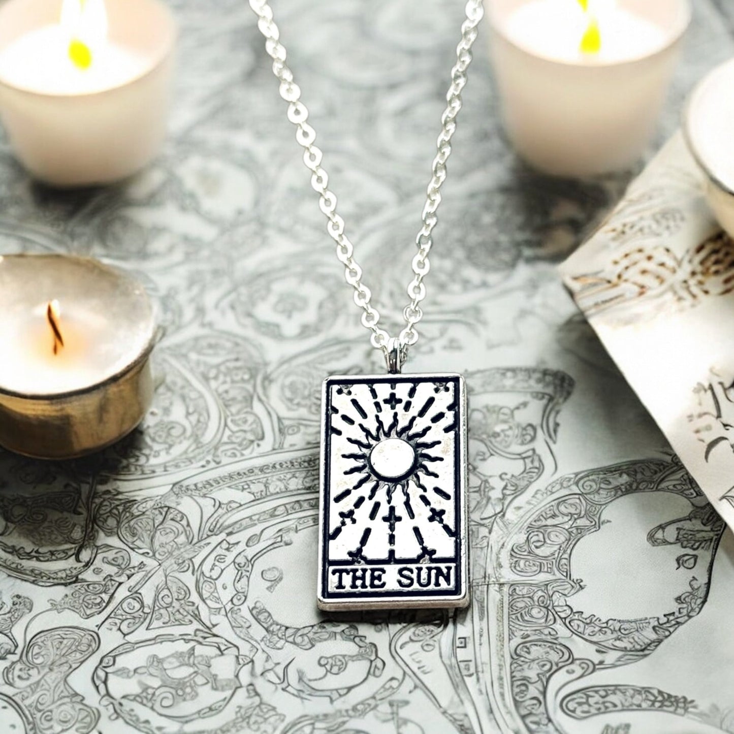 Tarot card necklace, sun, moon, star, fortune, silver magic jewelry