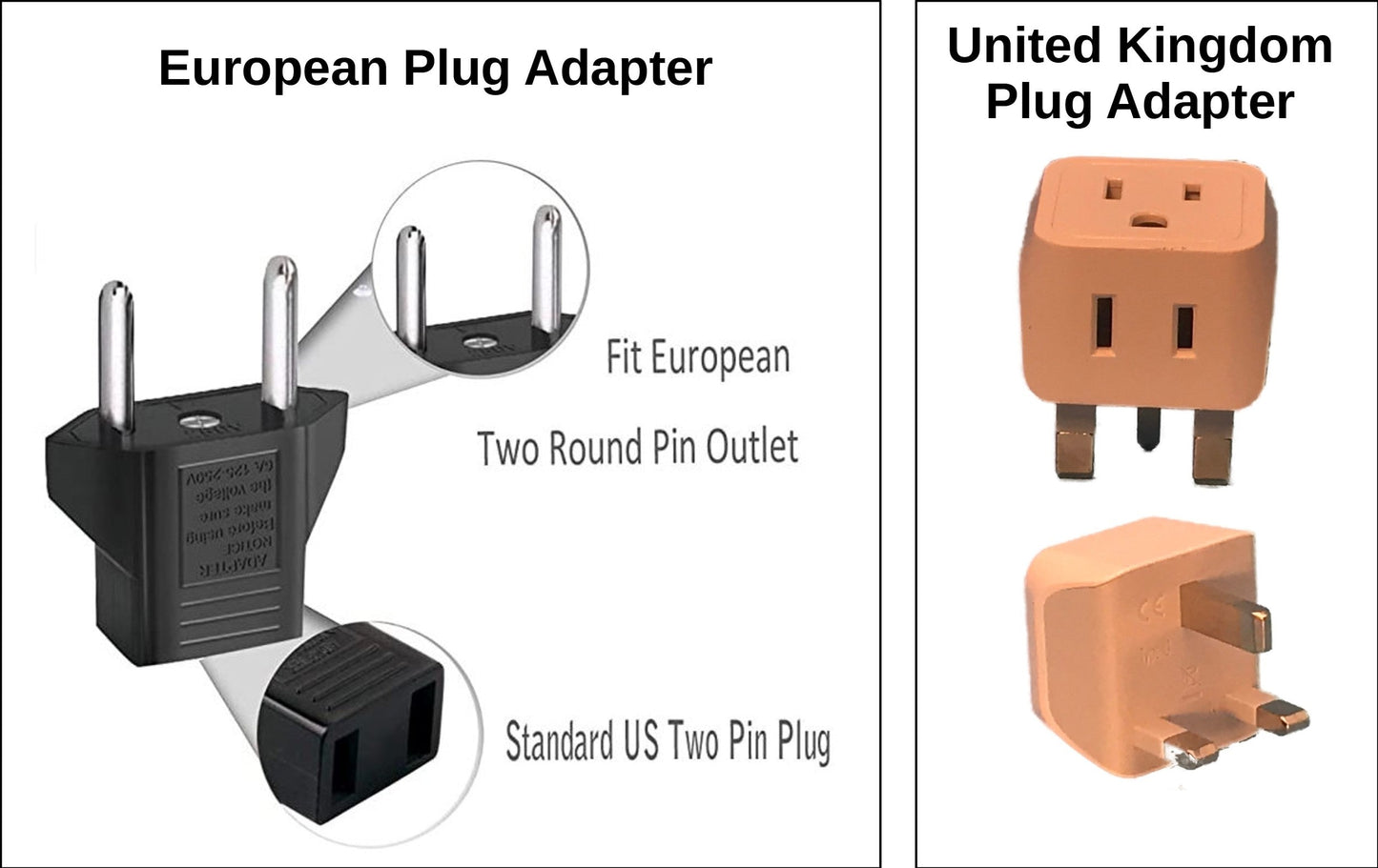 Plug adapters for the United Kingdom and Europe