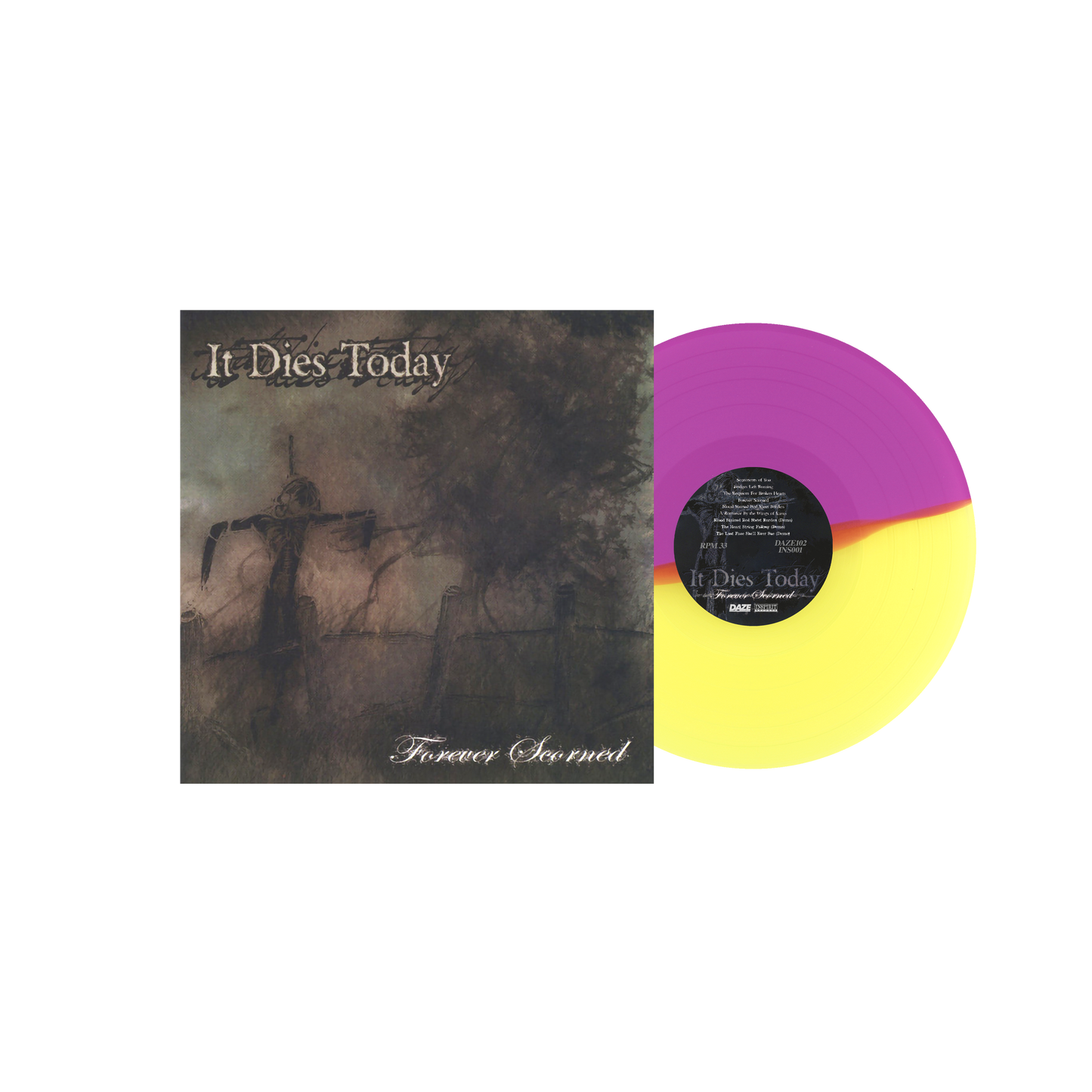 IT DIES TODAY ‘FOREVER SCORNED’ EP (Limited Edition – Only 150 Made, Half Clear Yellow / Half Purple Vinyl)