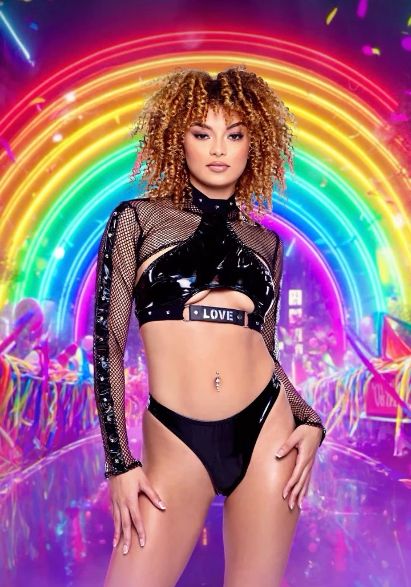 Radiant Love: Pride Cropped Vinyl Halter Top