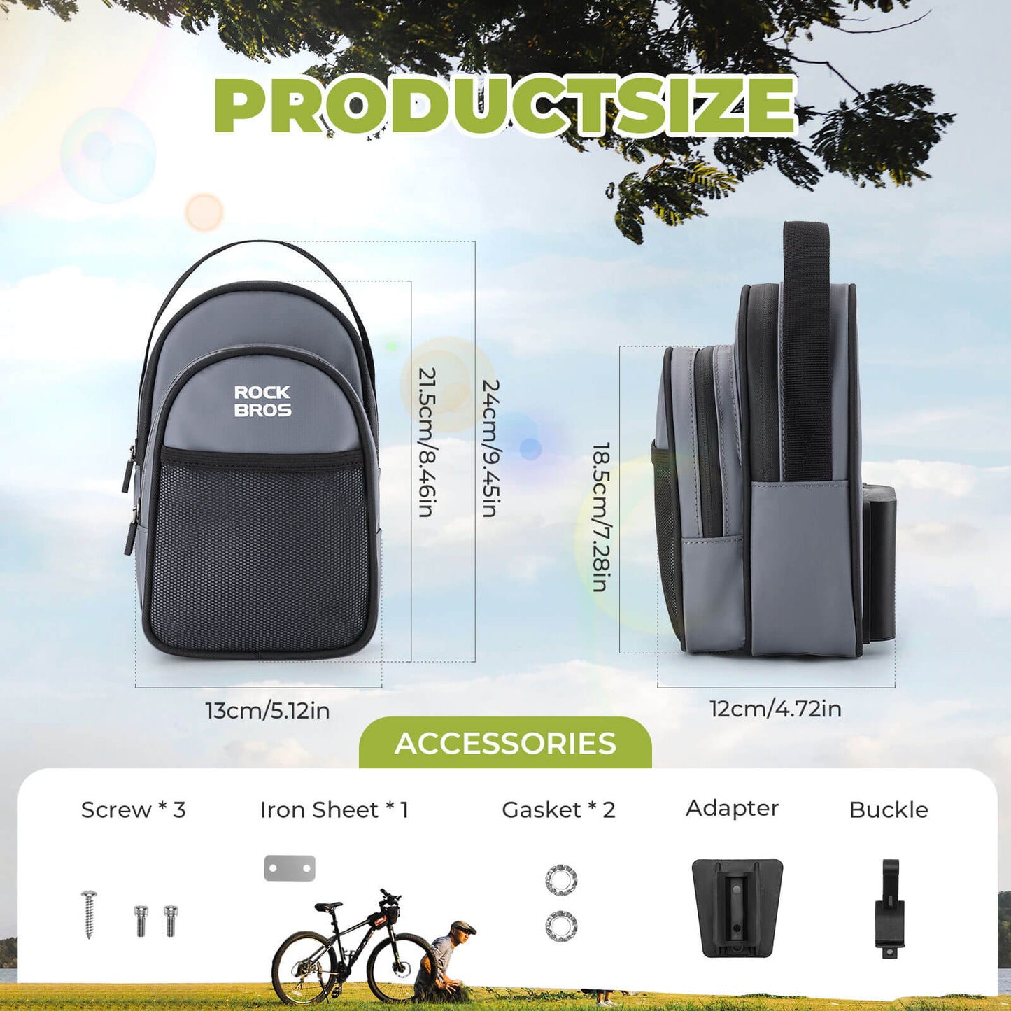 ROCKBROS Bike Handlebar Bag 1.8L For Folding Bike