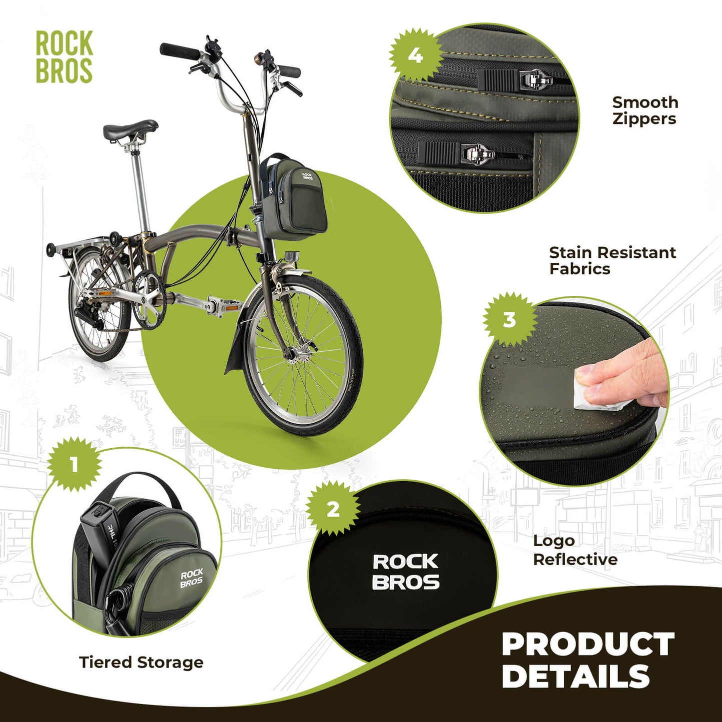 ROCKBROS Bike Handlebar Bag 1.8L For Folding Bike