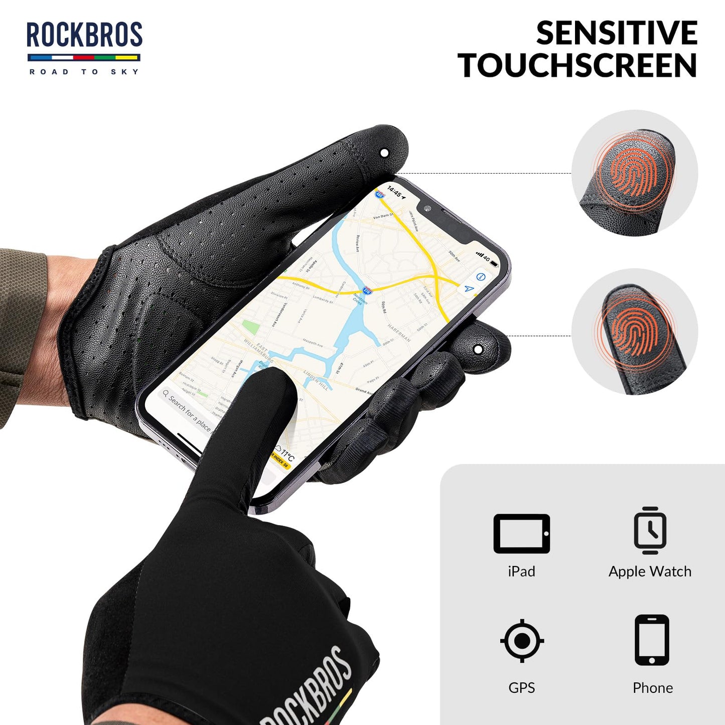 ROCKBROS Road-to-Sky Spring Summer Cycling Gloves Full Finger Touch Screen