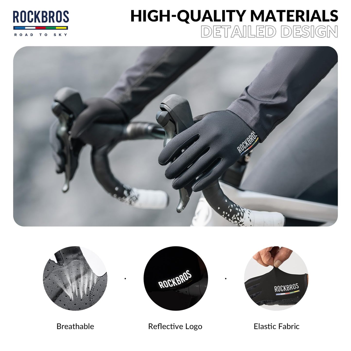 ROCKBROS Road-to-Sky Spring Summer Cycling Gloves Full Finger Touch Screen