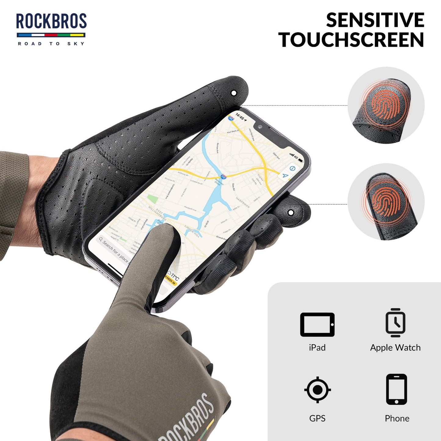ROCKBROS Road-to-Sky Spring Summer Cycling Gloves Full Finger Touch Screen