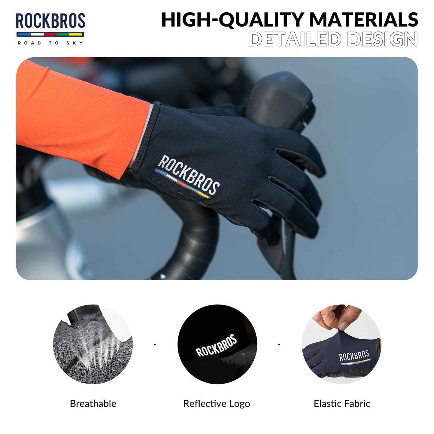 ROCKBROS Road-to-Sky Spring Summer Cycling Gloves Full Finger Touch Screen