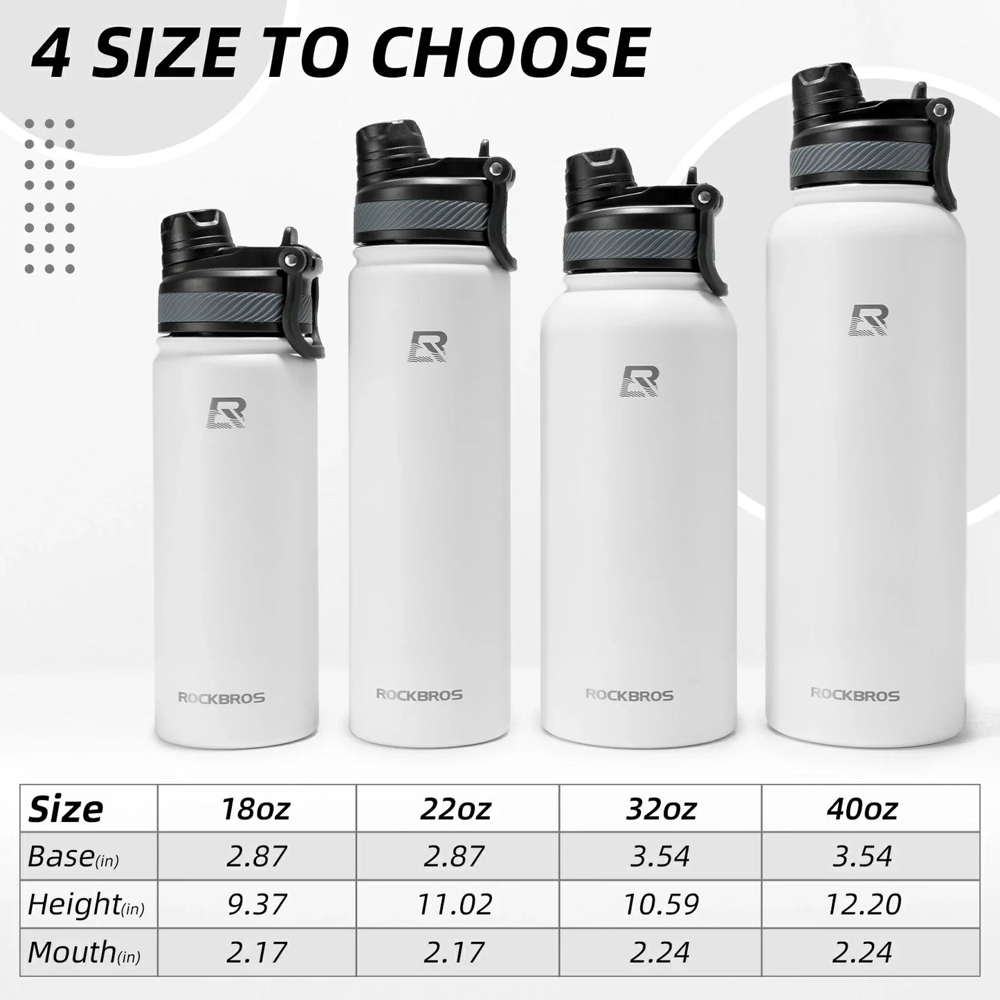 ROCKBROS Stainless Steel Insulated Water Bottle with Straw