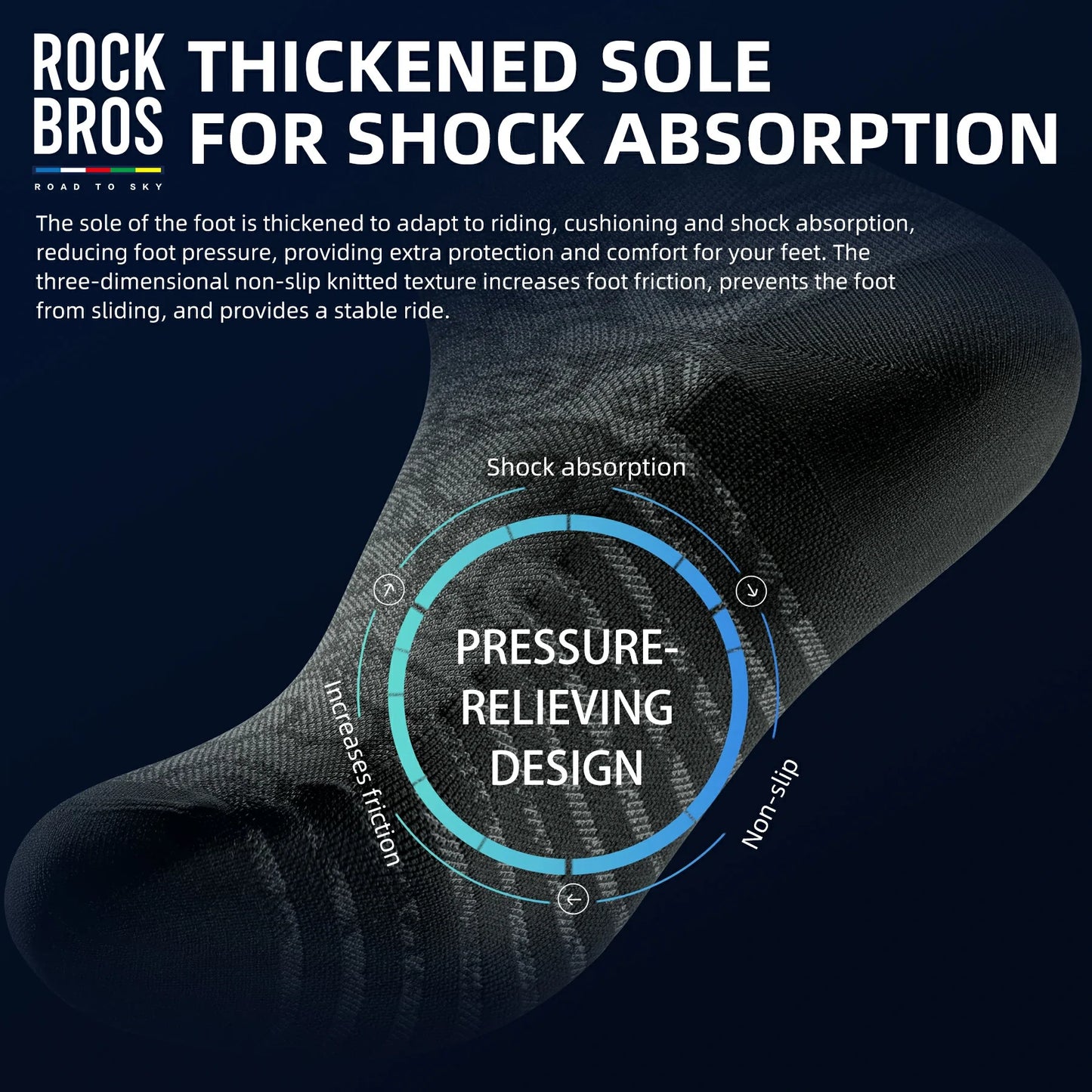 ROCKBROS Road to Sky Bike Socks Breathable Fabric Antibacterial Long Ride Cushioned