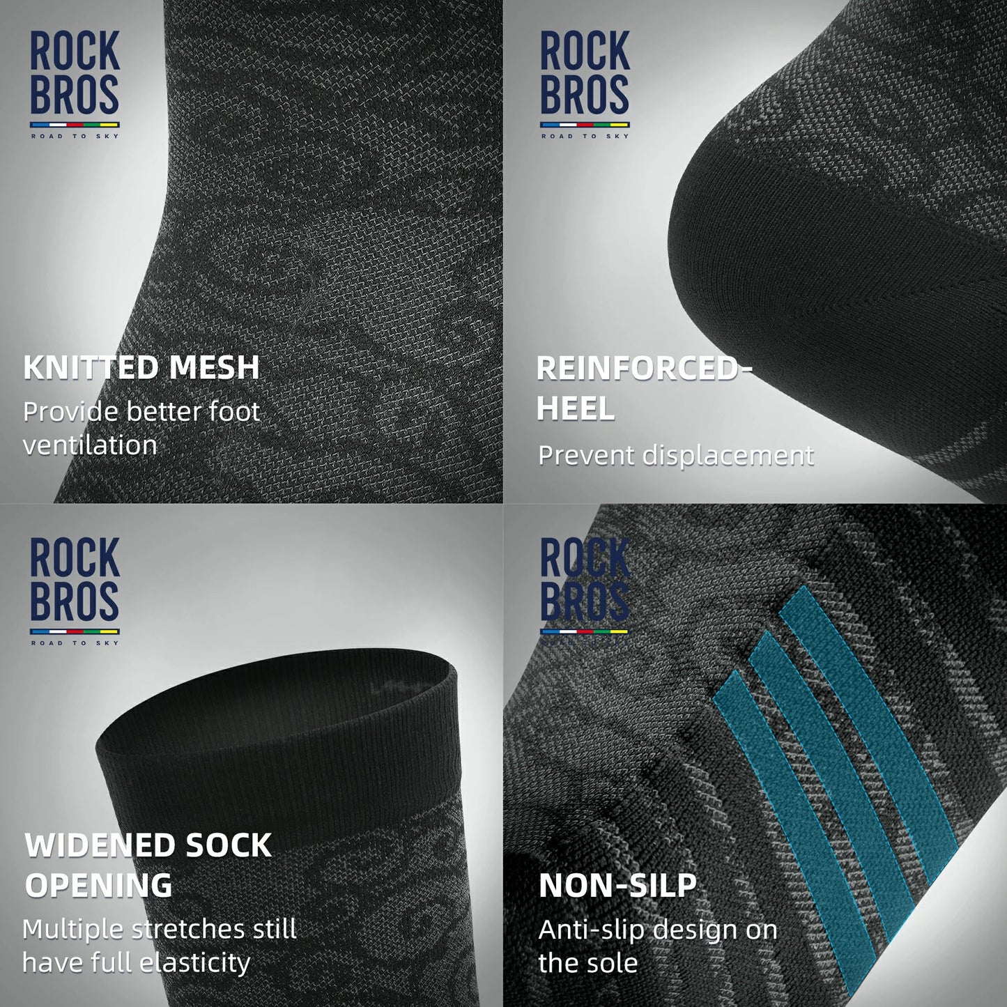 ROCKBROS Road to Sky Bike Socks Breathable Fabric Antibacterial Long Ride Cushioned